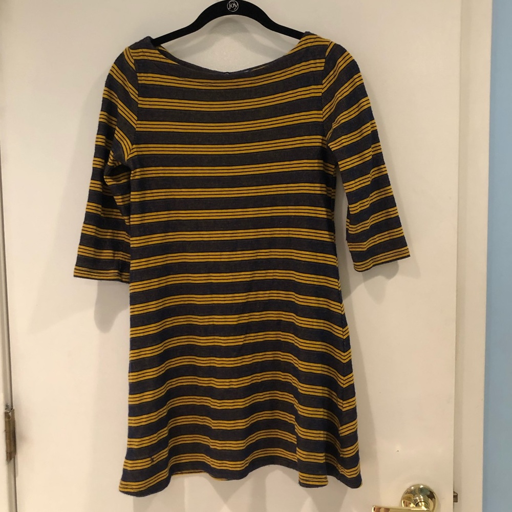 BDG Navy Blue and Yellow Striped A-Line Dress
